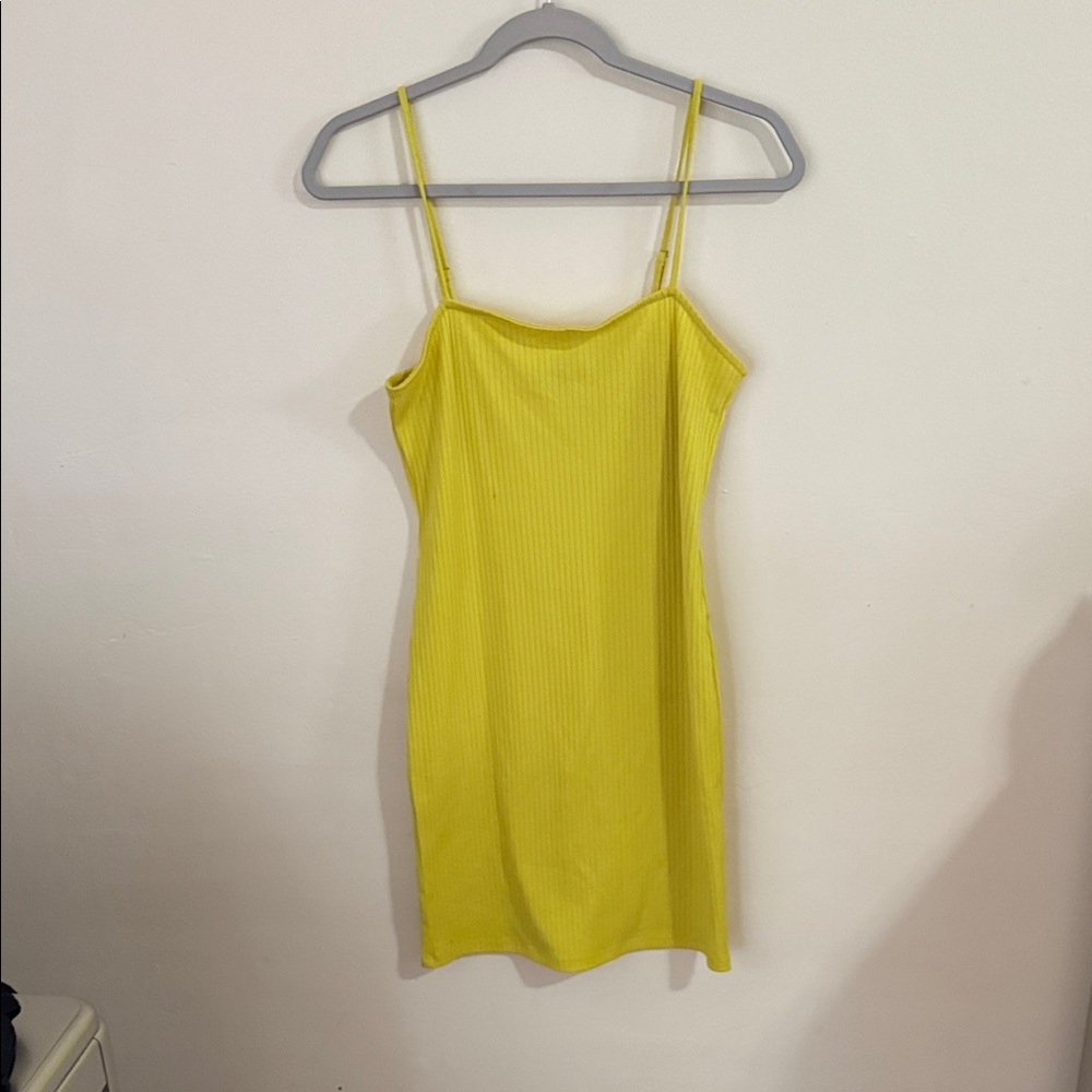 Forever 21 Bright Yellow Ribbed Mini Slip Dress